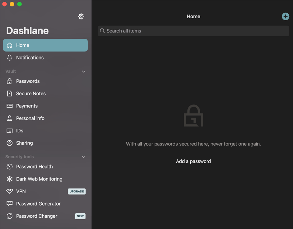 Dashlane's dashboard