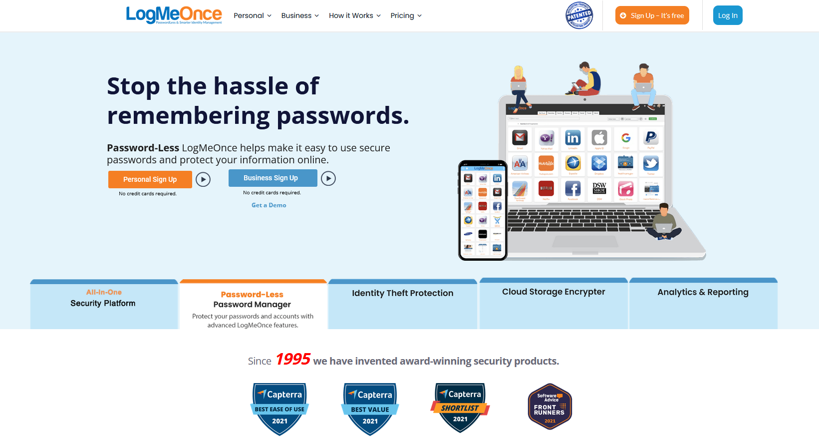 Logmeonce homepage