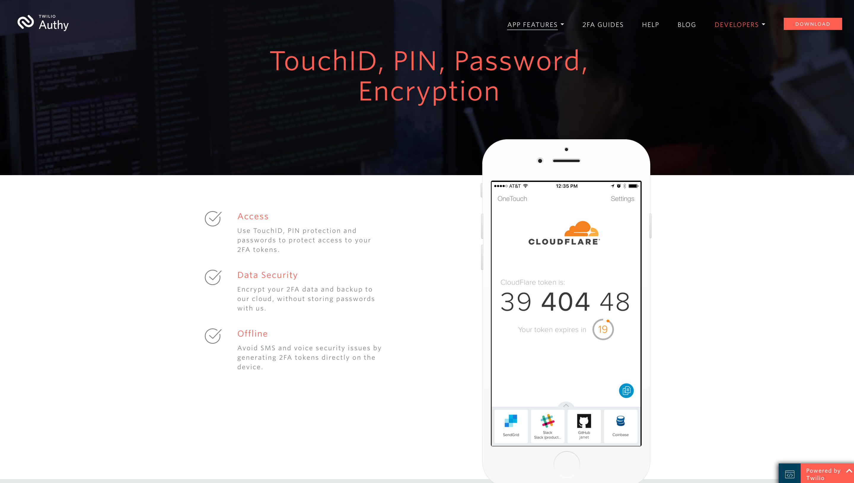 Twilio authy landing page