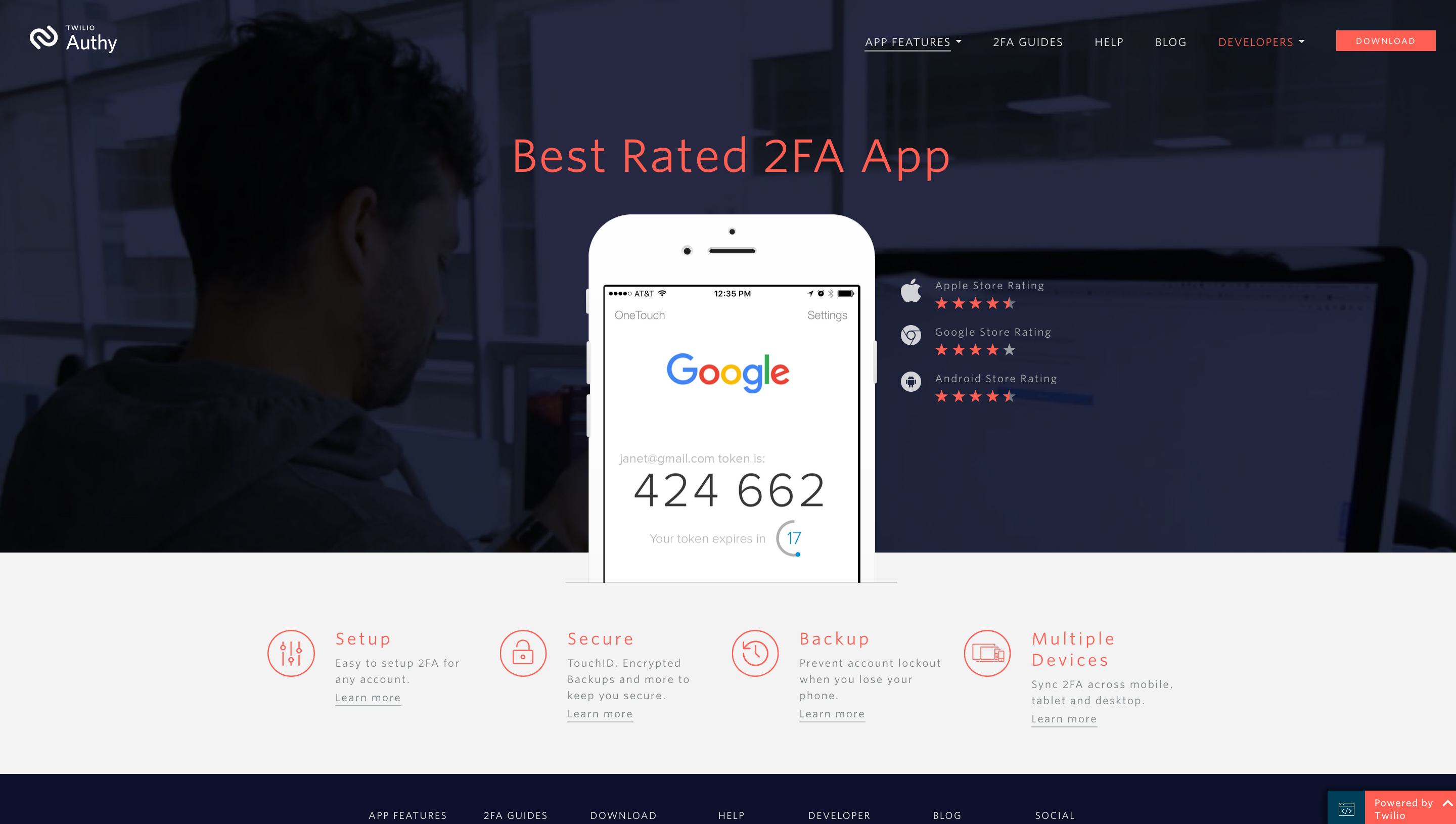 Twilio Authy Features Page