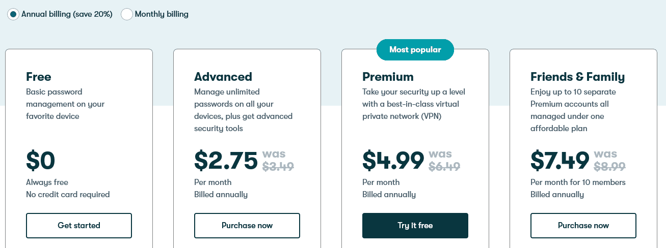 Dashlane Plans and Pricing