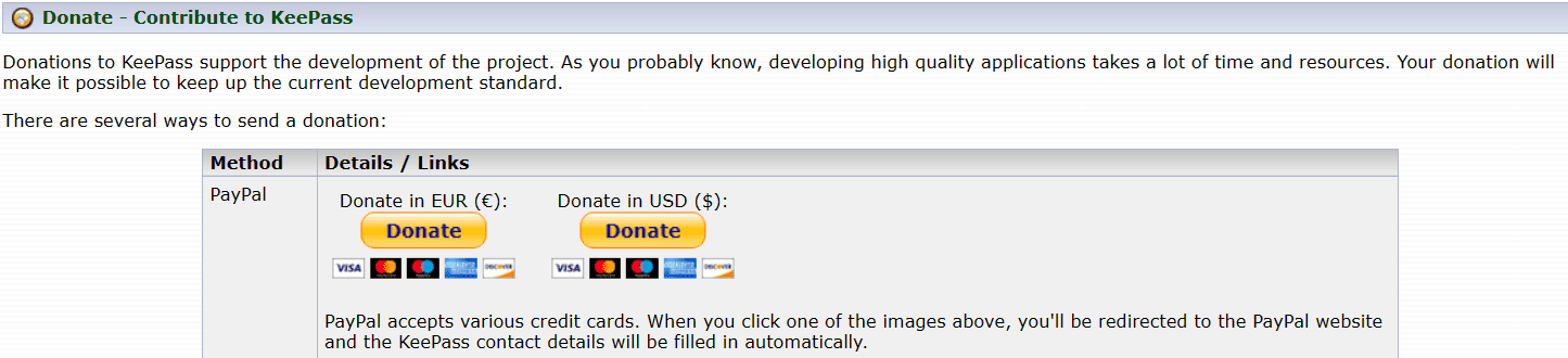 KeePass donation buttons