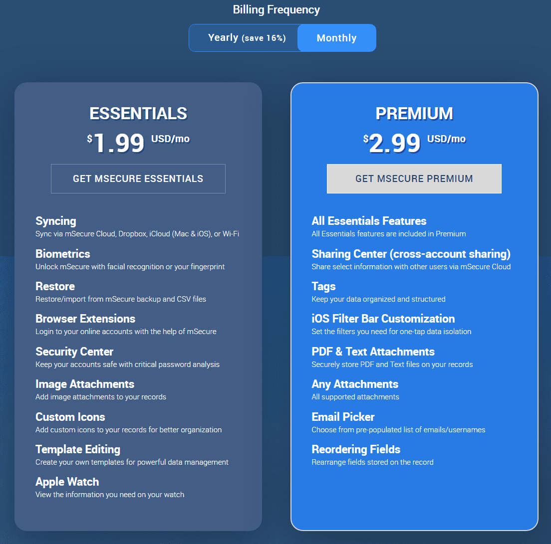 mSecure Plans and Pricing