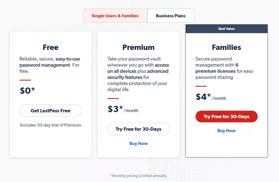 LastPass Plans and Pricing