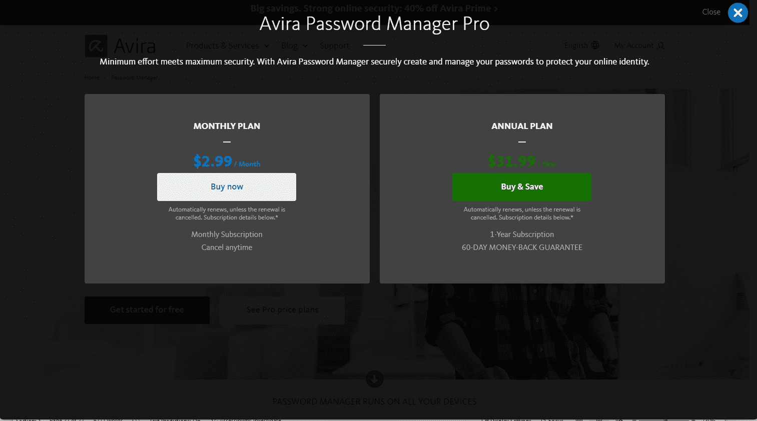 Avira Plans and Pricing