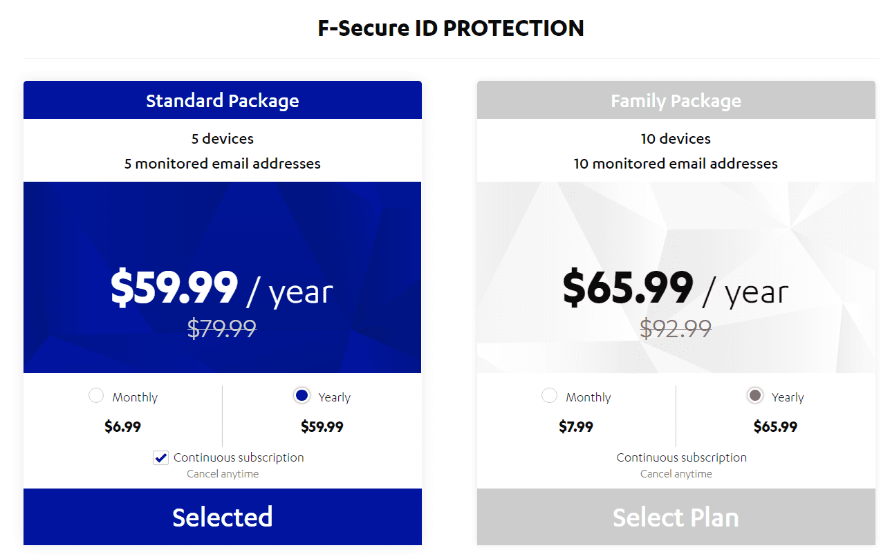 F-Secure Plans and Pricing