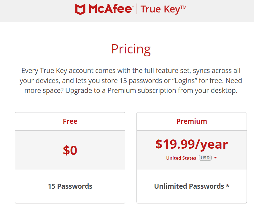 True Key Plans and Pricing