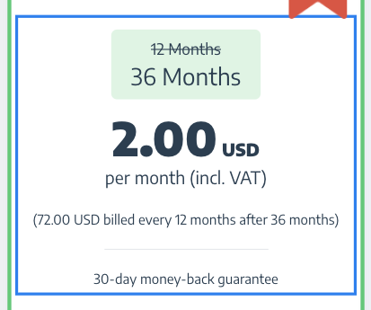 PrivateVPN cheap VPN pricing: 36-month plan at $2.00 a month
