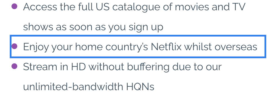 PrivateVPN Netflix page claiming full US catalog access and your home country's Netflix while overseas