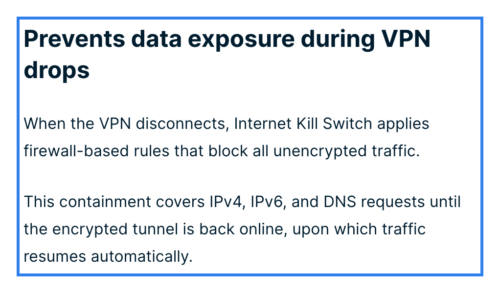 ExpressVPN kill switch blocking unencrypted traffic when the VPN drops