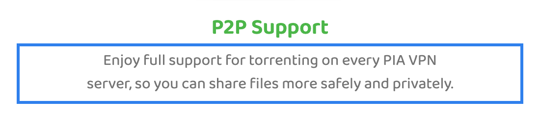 PIA P2P support for torrenting on every VPN server