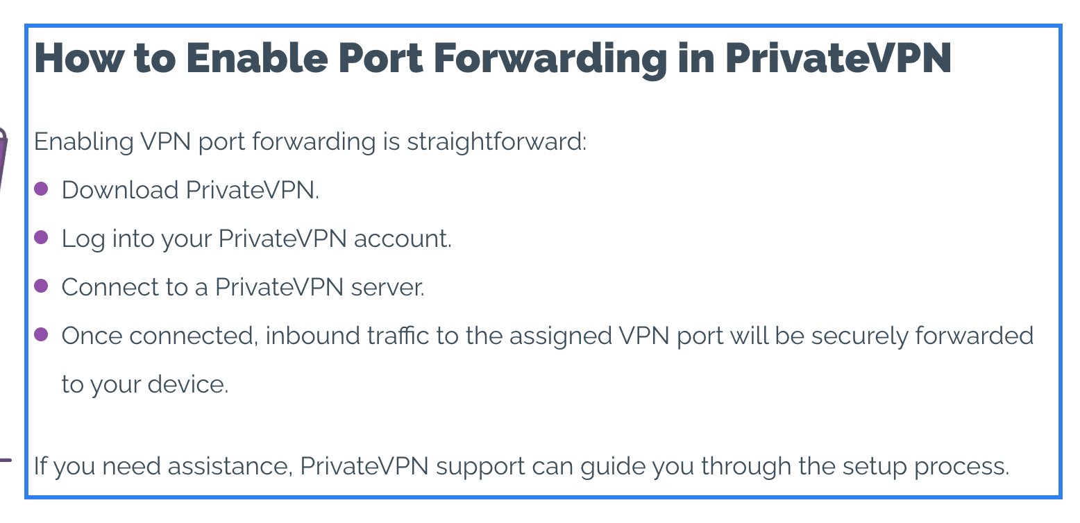 PrivateVPN port forwarding setup steps